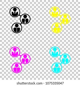 office people, team. Colored set of cmyk icons on transparent ba