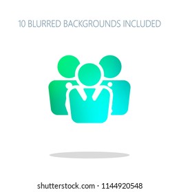 office people, team. Colorful logo concept with simple shadow on white. 10 different blurred backgrounds included
