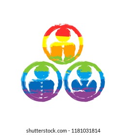 office people, team. Drawing sign with LGBT style, seven colors of rainbow (red, orange, yellow, green, blue, indigo, violet