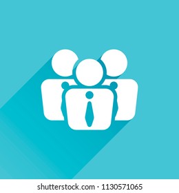 office people, team. Gray icon with long shadow in bottom left corner on blue background