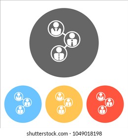office people, team. Set of white icons on colored circles