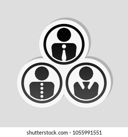 office people, team. Sticker style with white border and simple shadow on gray background