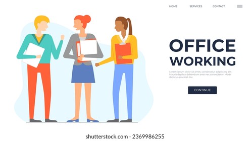 Office people worker. Vector illustration. Managers in office provide guidance and direction to their team members Communication plays crucial role in smooth functioning office Collaboration among