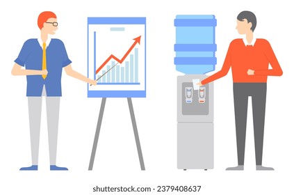 Büroangestellte. Vektorgrafik. Das Wachstum der Unternehmen hängt von gemeinsamen Anstrengungen ihrer Mitarbeiter Die Bürogemeinschaft fördert das Gefühl Zugehörigkeit und Kameradschaft unter ihren Arbeitern Das Büro