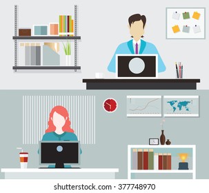 Office people working, stress on work,Labor Day, Office life,  business man ,business woman, Business situation, People in action, vector illustration.
