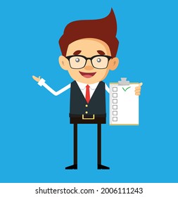 Office Person with Check List Flat Vector Cartoon Illustration 019