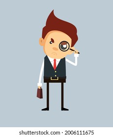 Persona de Office mirando a través de la ilustración 019 de la caricatura del vector plano de vidrio de aumento