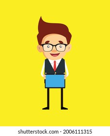 Office Person Showing Tablet Flat Vector Cartoon Illustration 019