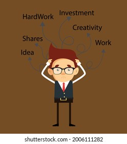 Office Person Various Thoughts Flat Vector Cartoon Illustration 019