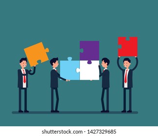 Office persons group ar working puzzle connection. Vector illustration business teamwork concept, Solution, Cooperation, Happy flat cartoon, character style design.