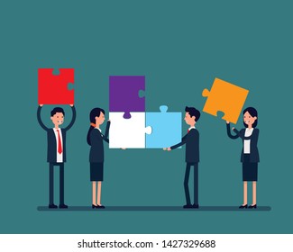 Office persons group ar working puzzle connection. Vector illustration business teamwork concept, Solution, Cooperation, Happy flat cartoon, character style design.