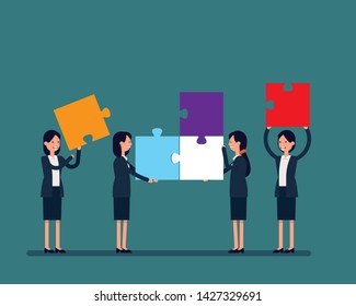 Office persons group ar working puzzle connection. Vector illustration business teamwork concept, Solution, Cooperation, Happy flat cartoon, character style design.