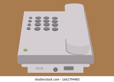 Office phone with bottoms in perspective view. Gray color on brown background. Vector format.