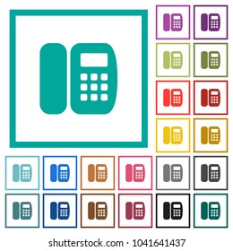 Office phone flat color icons with quadrant frames on white background