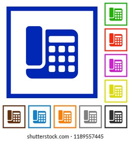 Office phone flat color icons in square frames on white background