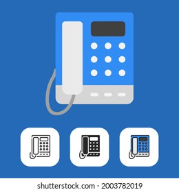 Bürotelefon-Symbole sind in flachen Stilen, einschließlich Linien- und Feststilen und Farbstilen, konzipiert