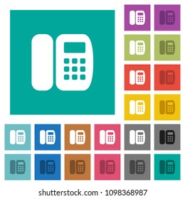 Office phone multi colored flat icons on plain square backgrounds. Included white and darker icon variations for hover or active effects.