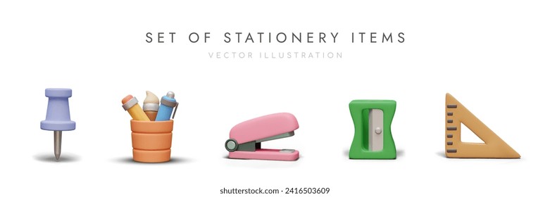 Office pin, pencil cup, stapler, sharpener, triangular ruler