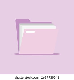 Office pink folder icon. File folder containing documents. Vector illustration.