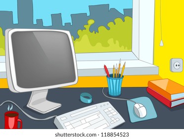 Office Place. Cartoon Background. Vector Illustration EPS 10.