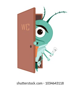 Office plankton, who likes to work, but he really needs to go to the toilet, he do not forget about newspaper. Flat funny illustration about work day.