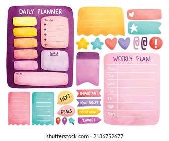 Office planner and journal in water color style vector illustration