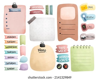 Office Planner And Journal In Water Color Style Vector Illustration