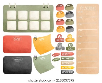 Office planner and journal in water color style vector illustration