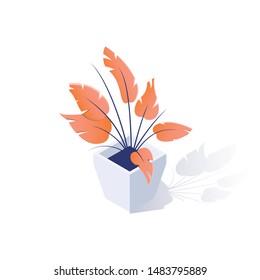 Office plant isometric vector illustration. Decorative houseplant in pot isolated on white background. Business company, corporate workplace interior attribute. Work environment, workspace decoration