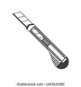 Office plastic paper knife isolated on white background. Retractable Knife icon in flat style. Cutter sign. Hand tools for repair and construction. Vector illustration EPS 10.