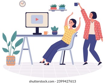 Office playing vector illustration. The office playing concept explores interplay between work and leisure in professional setting Balancing work and play in office c lead to greater job satisfaction