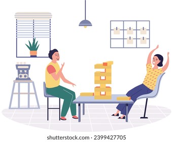 Office playing vector illustration. Enjoying moments play in workplace c lead to increased satisfaction and overall well being Recreation and enjoyment during office breaks c contribute to sense