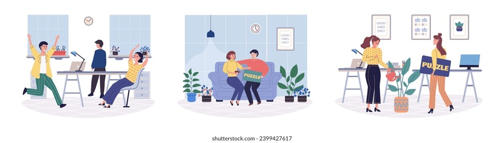 Office playing vector illustration. The office playing metaphor highlights importance incorporating elements play into work routines Each employee brings their unique character and personality