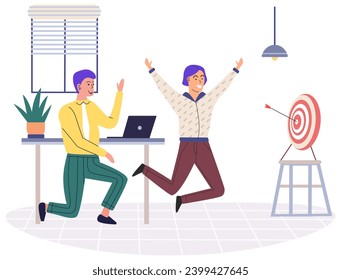 Office playing vector illustration. Pleasure and joy c be found in office through engaging in recreational activities with colleagues Enjoying moments play in workplace c lead to increased Enjoying