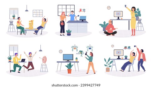 Office playing vector illustration. Playing in workplace c enhance employee satisfaction and foster positive work culture Employment in company provides opportunities for both professional growth