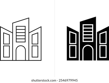 Office-Platz, Gebäude-Symbol. Gekämmtes und isoliertes Symbol. Bearbeitbarer Strich. Vektorgrafik