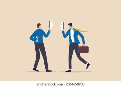 Office politics, jealousy colleagues compete to get promoted, rivalry coworker argument, dishonesty stab in the back concept, businessmen colleagues putting fake smile mask hiding the knife behind.