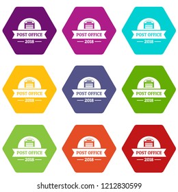 Office post icons 9 set coloful isolated on white for web