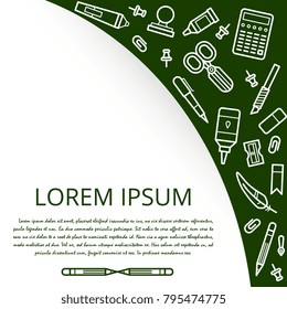 Office poster banner design with line stationey icons. Vector illustration
