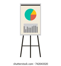 Office presentation board with charts and diagram and startup concept isolated on white vector illustration in flat design.