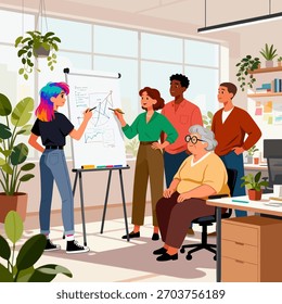 Apresentação de escritório com cores inclusivas de equipe e orgulho, vetor