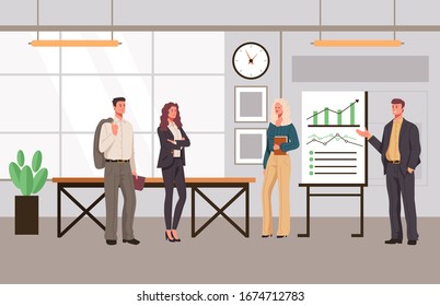 Office presentation people office workers characters concept. Vector flat graphic design cartoon illustration