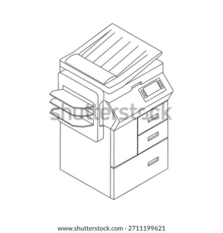 Office printer - hand drawn isometric black and white vector illustration.