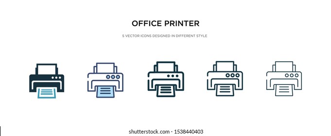 office printer icon in different style vector illustration. two colored and black office printer vector icons designed in filled, outline, line and stroke style can be used for web, mobile, ui