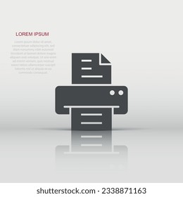 Office printer icon in flat style. Fax vector illustration on white isolated background. Text printout business concept.