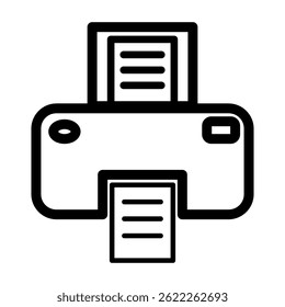 Icono de impresora de oficina utilizado para imprimir documentos, informes o archivos sobre fondo blanco