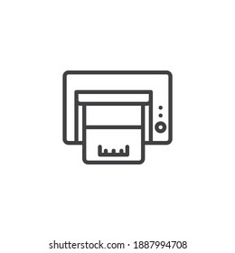 Icono de línea de impresora de Office. signo de estilo lineal para concepto móvil y diseño web. Icono vectorial de contorno de máquina fotocopiadora de impresora. Símbolo, ilustración del logotipo. Gráficos vectoriales