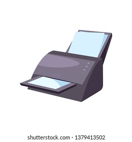 Office printer. Modern computer equipment. Office attributes concept. Vector illustration can be used for topics like workplace, paperwork, printing