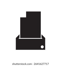  office printer silhouette icon. Simple black icon of desktop printer for work and tech.