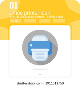 Office printer vector icon concept with flat style isolated on white background. Vector illustration printer sign symbol icon for technology, busuniss, web, ui, ux, website, mobile app and all project